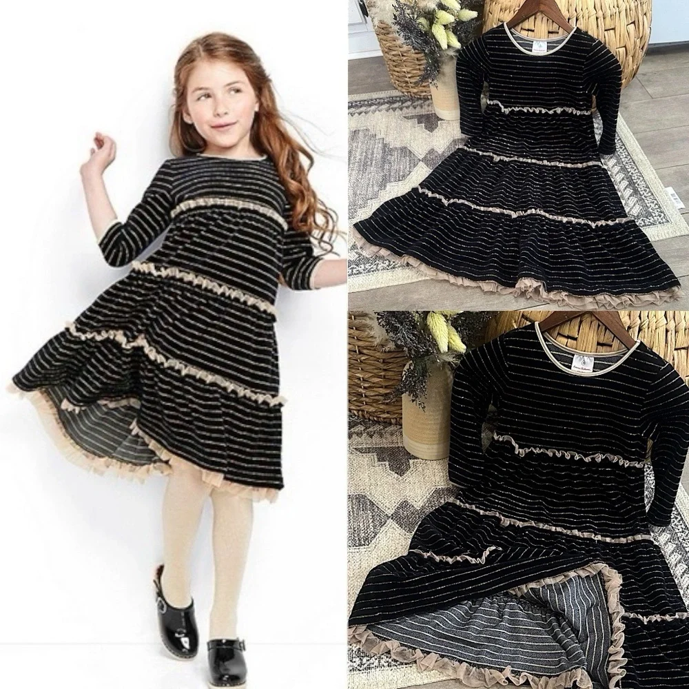 Hanna Andersson Girls Velour Velvet Formal Holiday Dress Ruffles (US 8) Like New
